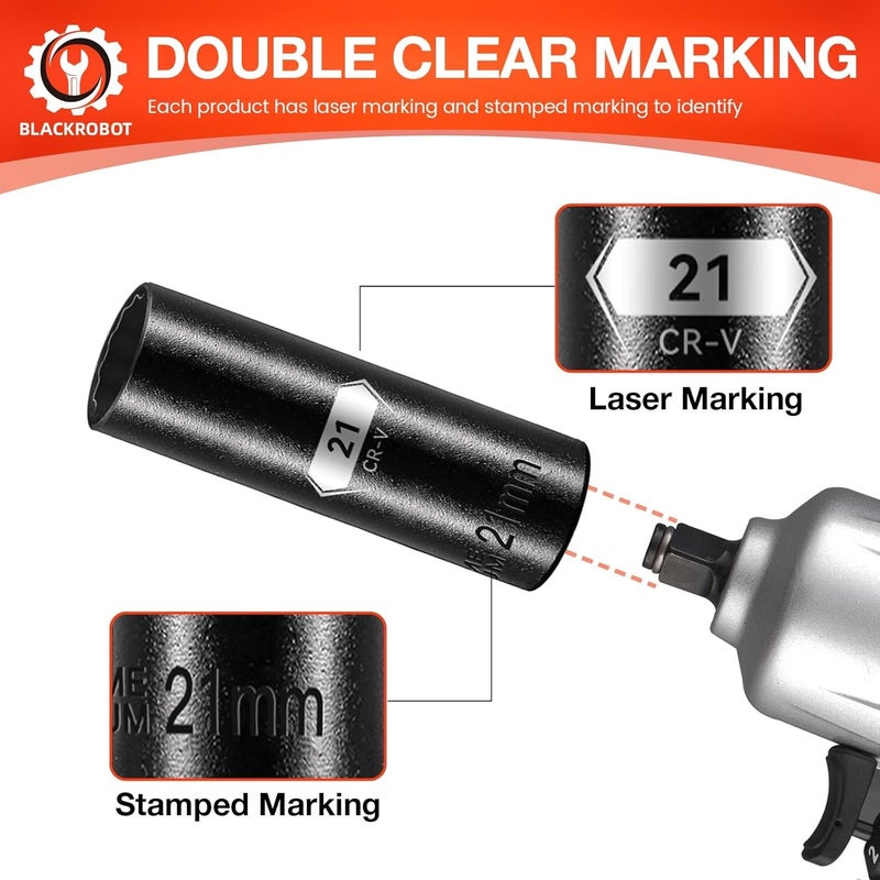 BLACKROBOT 21 mm 12-Point Deep Impact Socket, 1/2 Inch Drive, Metric, Cr-V Steel With Black Manganese Phosphate Coating - Image 4